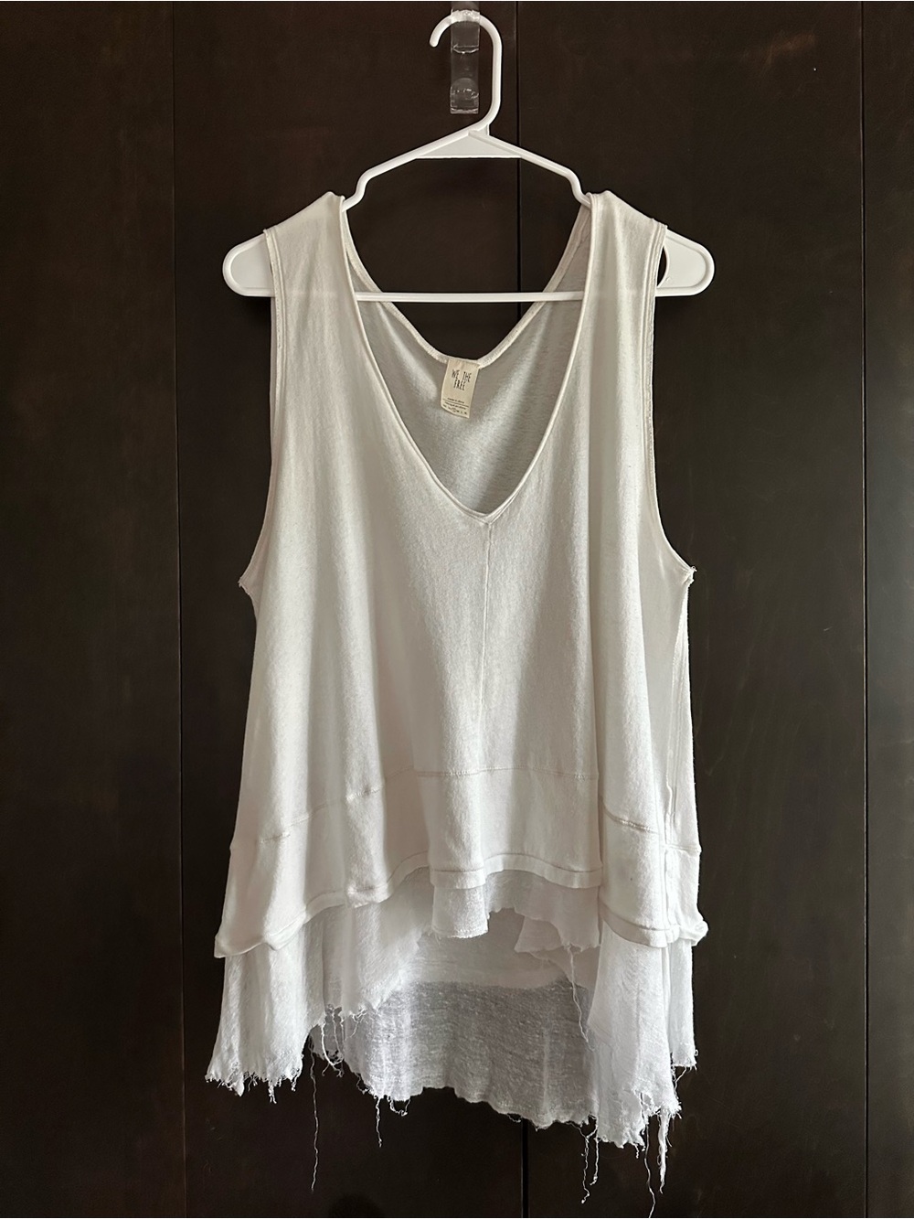 We The Free White Layered Raw Hem Distressed V-Neck Tank